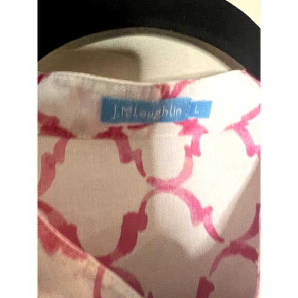 J. McLaughlin Women's size Large white pink roll tab 3/4 sleeve Tunic blouse - Picture 4 of 8
